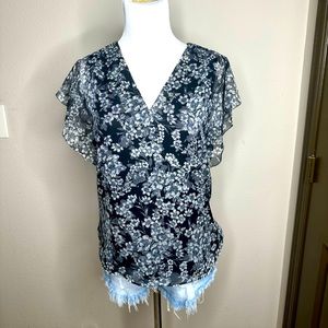 White House Black Market | Floral Flutter Sleeve Blouse